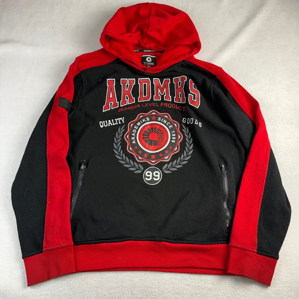 Akademiks Mens Black Red Jeanius Level Products Graphic Pullover Hoodie Size M